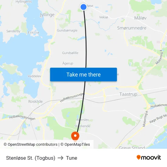 Stenløse St. (Togbus) to Tune map