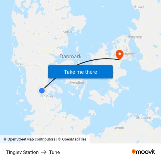 Tinglev Station to Tune map