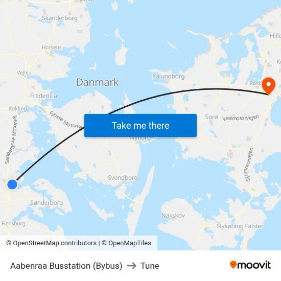 Aabenraa Busstation (Bybus) to Tune map