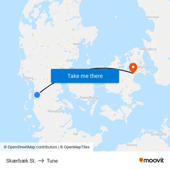 Skærbæk St. to Tune map