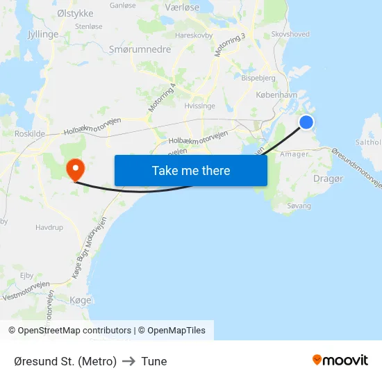 Øresund St. (Metro) to Tune map