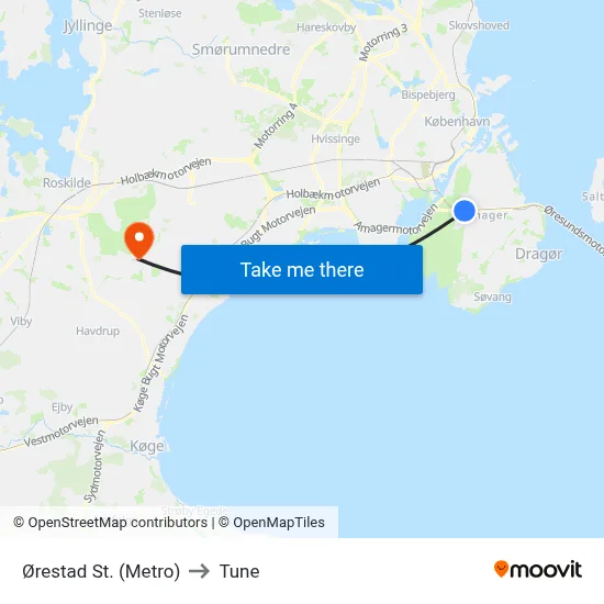 Ørestad St. (Metro) to Tune map