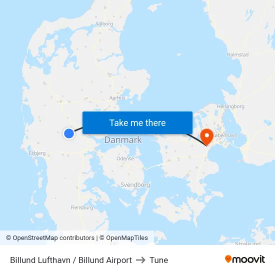 Billund Lufthavn / Billund Airport to Tune map