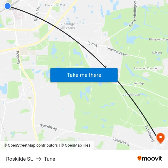 Roskilde St. to Tune map