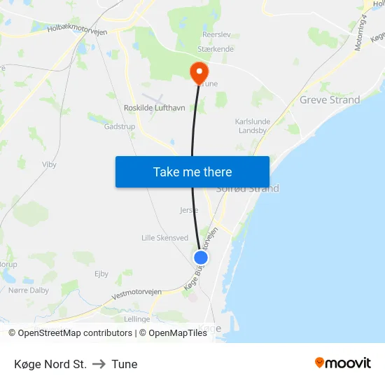 Køge Nord St. to Tune map
