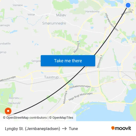 Lyngby St. (Jernbanepladsen) to Tune map