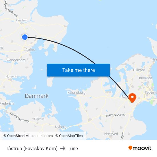 Tåstrup (Favrskov Kom) to Tune map