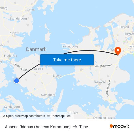 Assens Rådhus (Assens Kommune) to Tune map