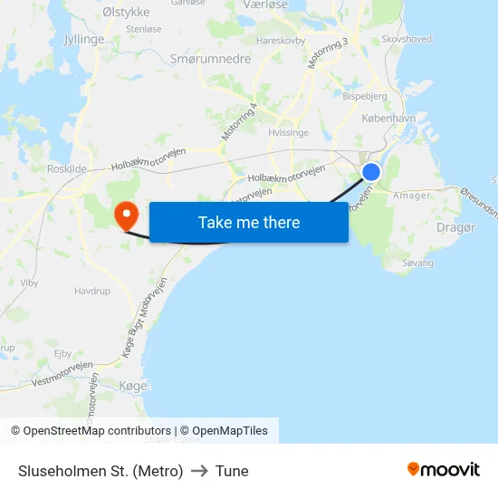 Sluseholmen St. (Metro) to Tune map