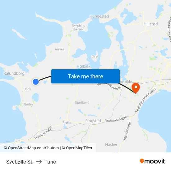 Svebølle St. to Tune map
