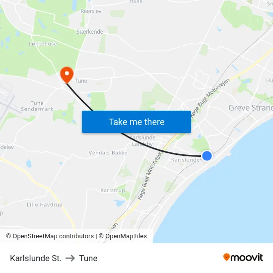 Karlslunde St. to Tune map