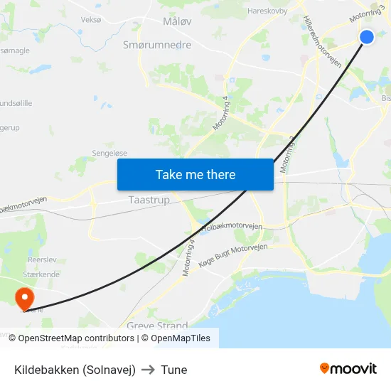 Kildebakken (Solnavej) to Tune map