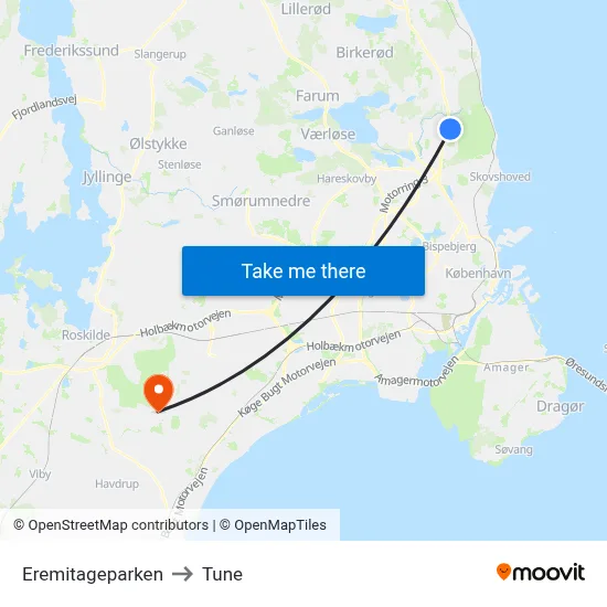 Eremitageparken to Tune map