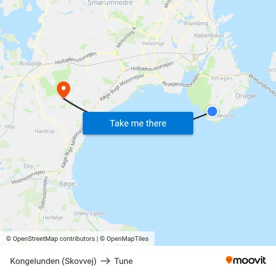Kongelunden (Skovvej) to Tune map
