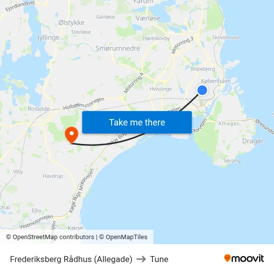 Frederiksberg Rådhus (Allegade) to Tune map