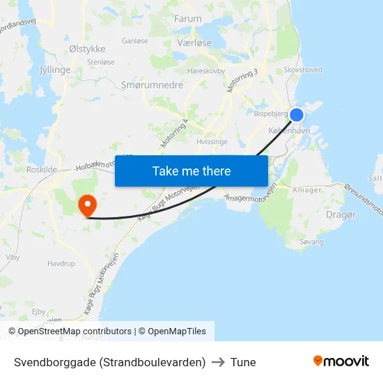 Svendborggade (Strandboulevarden) to Tune map
