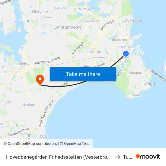 Hovedbanegården Frihedsstøtten (Vesterbrogade) to Tune map