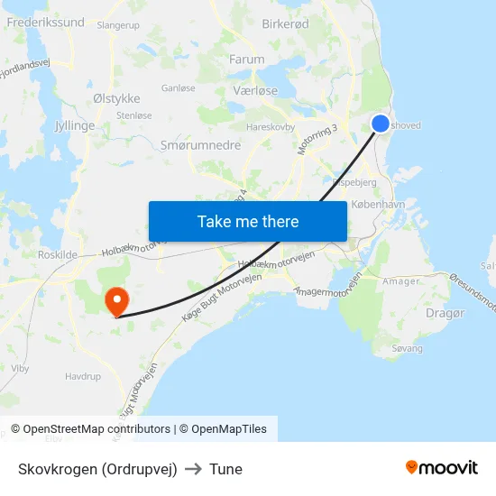 Skovkrogen (Ordrupvej) to Tune map