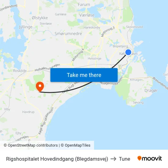 Rigshospitalet Hovedindgang (Blegdamsvej) to Tune map