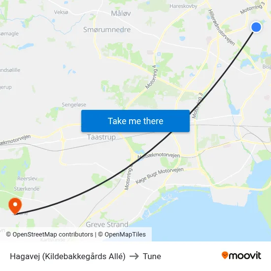 Hagavej (Kildebakkegårds Allé) to Tune map