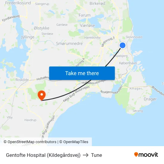 Gentofte Hospital (Kildegårdsvej) to Tune map