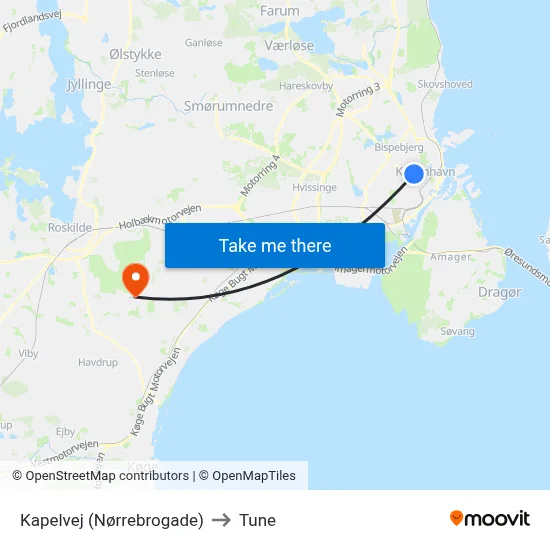 Kapelvej (Nørrebrogade) to Tune map