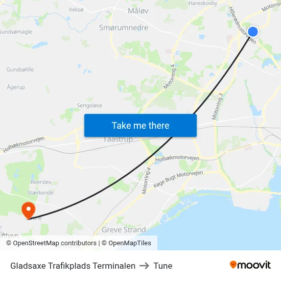 Gladsaxe Trafikplads Terminalen to Tune map