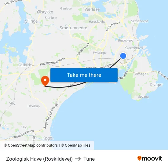 Zoologisk Have (Roskildevej) to Tune map
