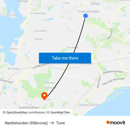 Nøddelunden (Råbrovej) to Tune map