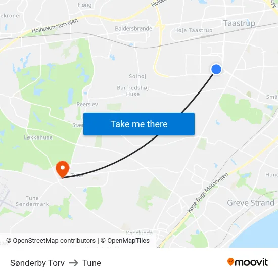 Sønderby Torv to Tune map