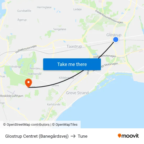 Glostrup Centret (Banegårdsvej) to Tune map