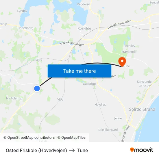 Osted Friskole (Hovedvejen) to Tune map