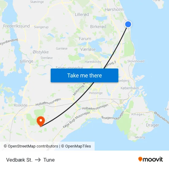 Vedbæk St. to Tune map