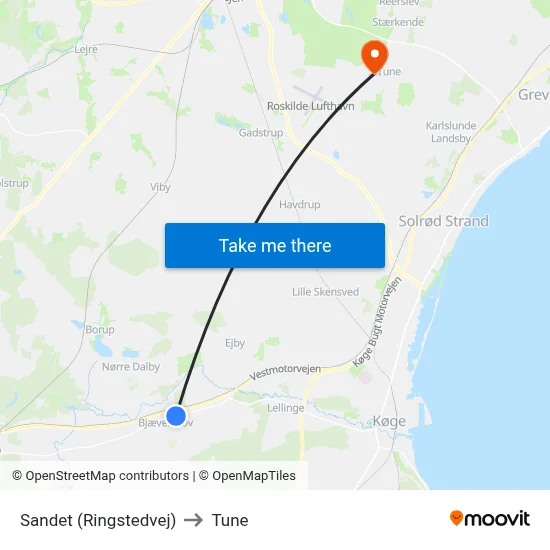 Sandet (Ringstedvej) to Tune map