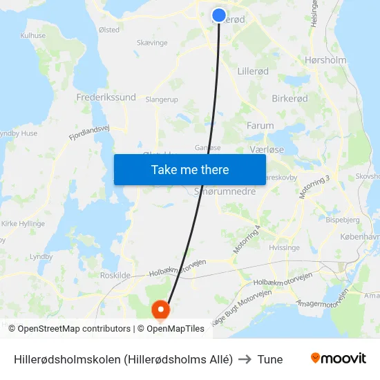 Hillerødsholmskolen (Hillerødsholms Allé) to Tune map