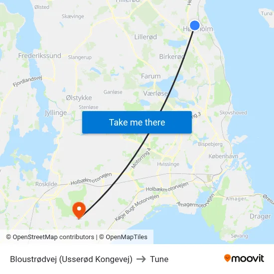 Bloustrødvej (Usserød Kongevej) to Tune map