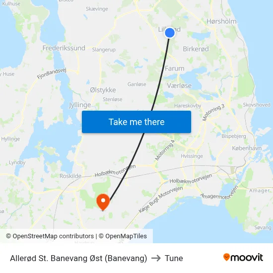 Allerød St. Banevang Øst (Banevang) to Tune map