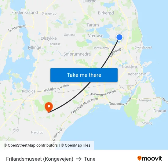 Frilandsmuseet (Kongevejen) to Tune map