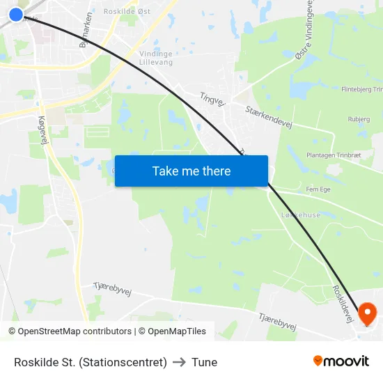 Roskilde St. (Stationscentret) to Tune map