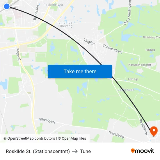 Roskilde St. (Stationscentret) to Tune map
