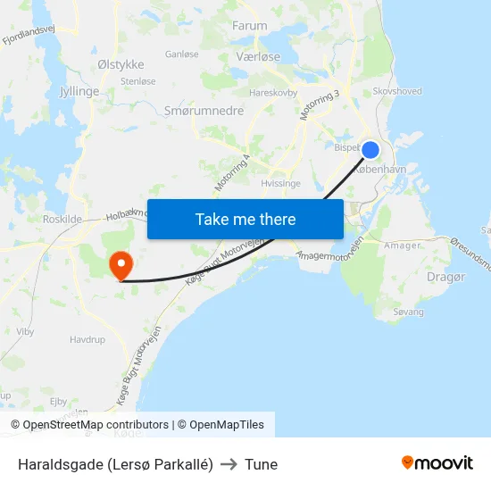 Haraldsgade (Lersø Parkallé) to Tune map