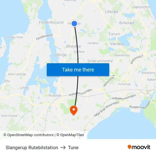 Slangerup Rutebilstation to Tune map