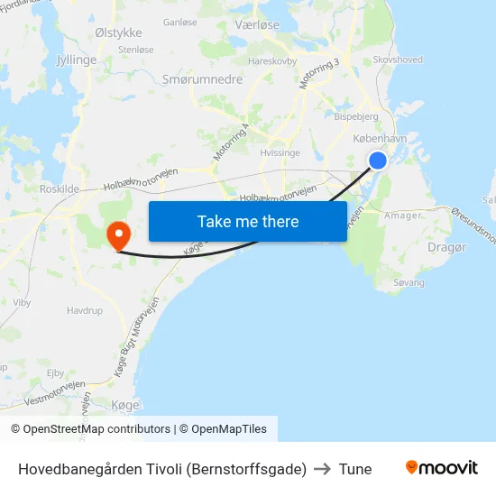 Hovedbanegården Tivoli (Bernstorffsgade) to Tune map