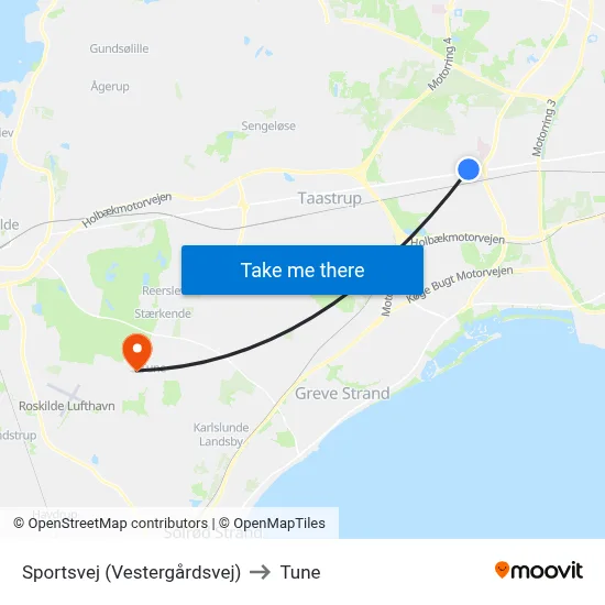Sportsvej (Vestergårdsvej) to Tune map