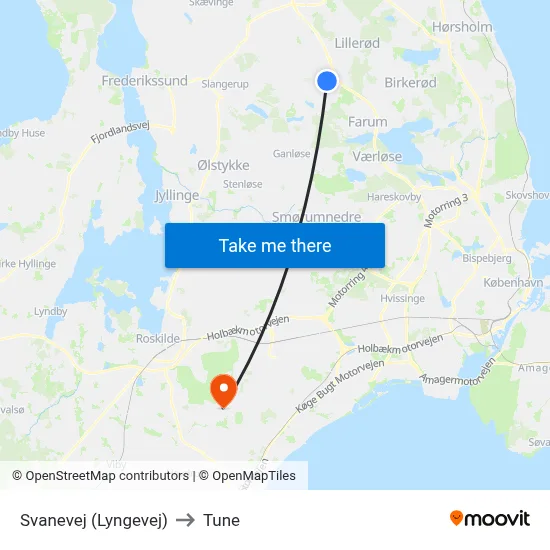 Svanevej (Lyngevej) to Tune map