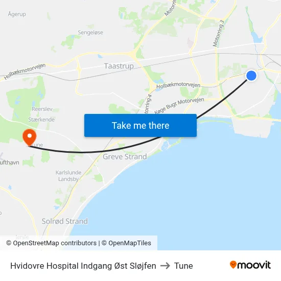 Hvidovre Hospital Indgang Øst Sløjfen to Tune map