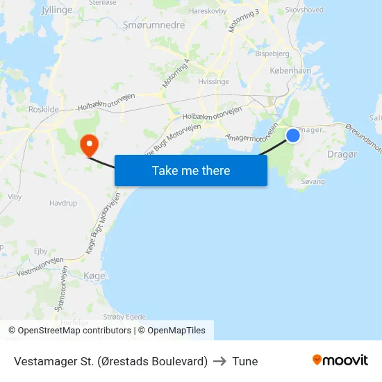 Vestamager St. (Ørestads Boulevard) to Tune map