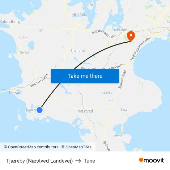 Tjæreby (Næstved Landevej) to Tune map