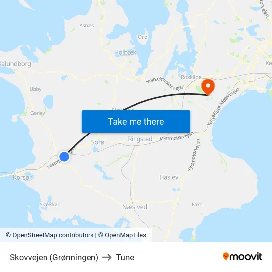 Skovvejen (Grønningen) to Tune map