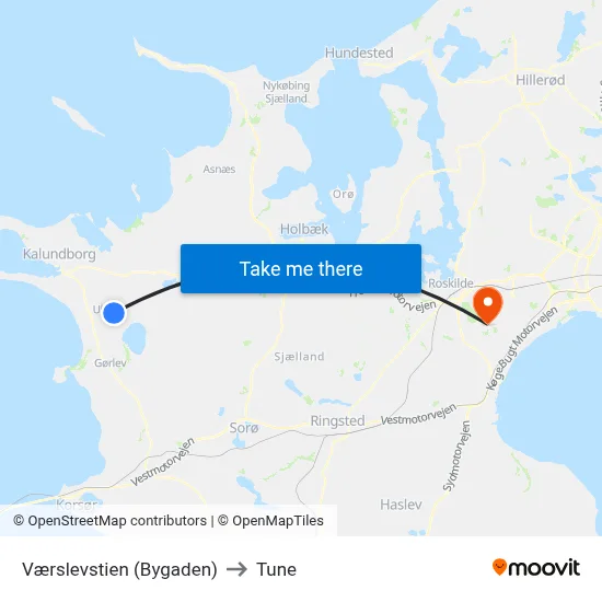 Værslevstien (Bygaden) to Tune map